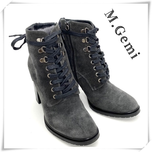𝅺M.GEMI The Alpestre Suede Lace up Heel Boot Charcoal Gray - Picture 1 of 13